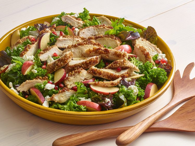 BELL & EVANS WINTER KALE SALAD WITH PECAN CRUSTED CHICKEN