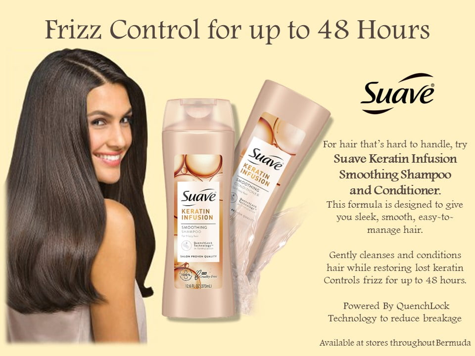 Frizz Control for up to 48 Hours with Suave Keratin Infusion Smoothing Shampoo and Conditioner