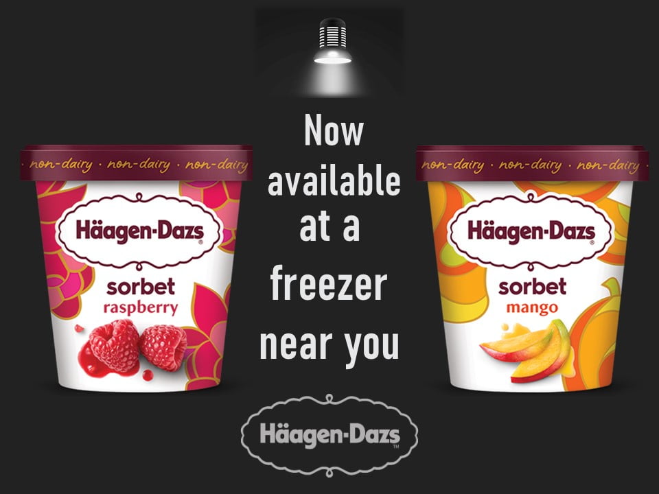 NOW AVAILABLE in a freezer near you…Haagen-Dazs Raspberry and Mango Sorbet